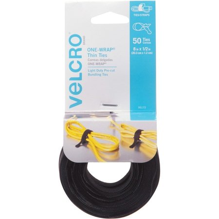 VELCRO BRAND Thin Ties, 5"x8", 50/PK, Black VEK95172